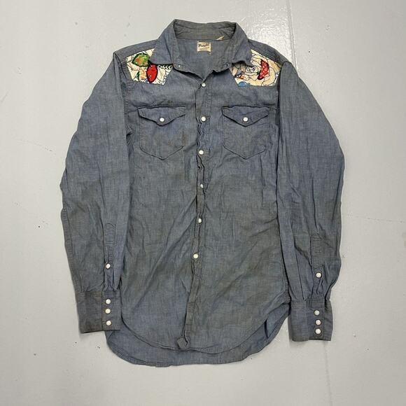 Vintage 50s Wrangler Sanforized Chambray Western Pearl Shirt - Picture 1 of 4